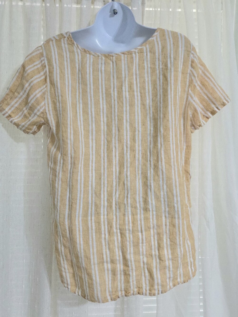 ✨️3 FOR $25 Striped Short-Sleeve Linen Blend Top in Yellow and White - Picture 5 of 5